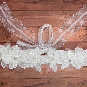 Baby Girls Headband-Soft Lace Floral White Headband